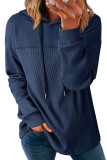 Waffle Solid Color Long Sleeved Hooded Sweatshirt