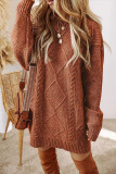 Solid Color Round Neck Long Sleeved Knitted Dress