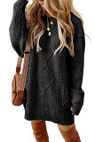 Solid Color Round Neck Long Sleeved Knitted Dress