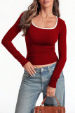 Square Neck Solid Color Long Sleeved Shirt