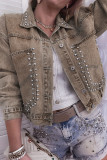 Rivet Decoration Denim Long Sleeved Lapel Jacket