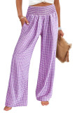 High Elastic Waist Checkered Printed Wide Leg Pants