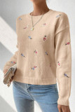 Round Neck Long Sleeved Jacquard Knitted Sweater