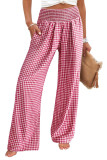High Elastic Waist Checkered Printed Wide Leg Pants