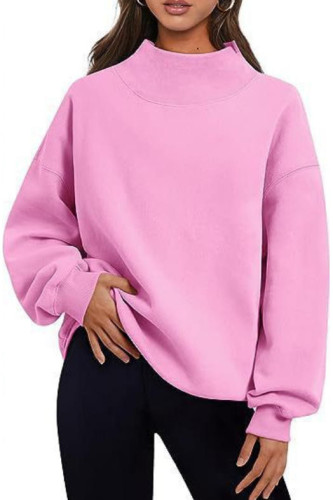 Half High Neck Loose Long Sleeved Solid Color Hoodie