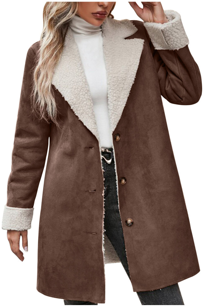 Long-sleeved Lapel Lined Thick and Warm Plush Coat