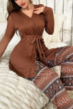 Ethnic Style Long Sleeved Pants Pajamas Three Piece Set