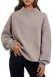 Half High Neck Loose Long Sleeved Solid Color Hoodie