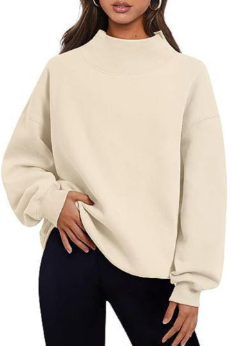 Half High Neck Loose Long Sleeved Solid Color Hoodie