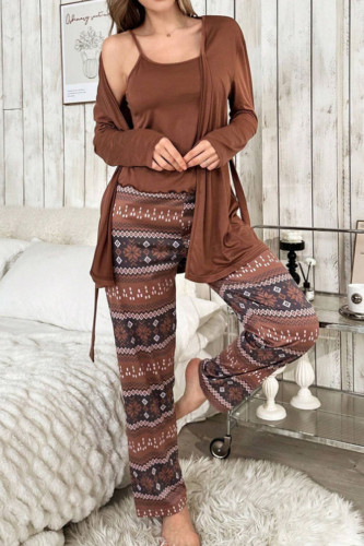 Ethnic Style Long Sleeved Pants Pajamas Three Piece Set