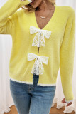 V-neck Lace Bow Cardigan Sweater
