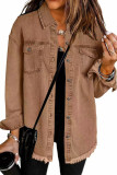 Lapel Long Sleeved Solid Color Denim Jacket