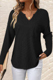 Waffle Solid Color Pocket Long Sleeved V-Neck Shirt