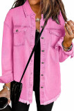 Lapel Long Sleeved Solid Color Denim Jacket