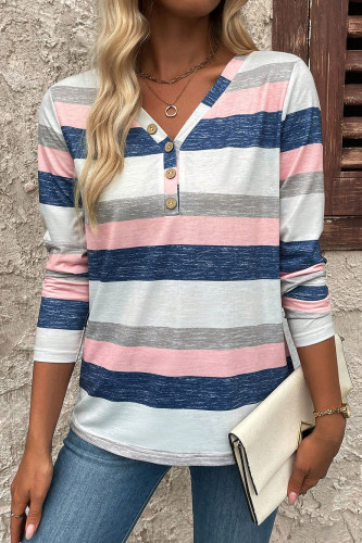 Long Sleeved V-neck Striped Women's T-shirt