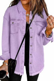 Lapel Long Sleeved Solid Color Denim Jacket