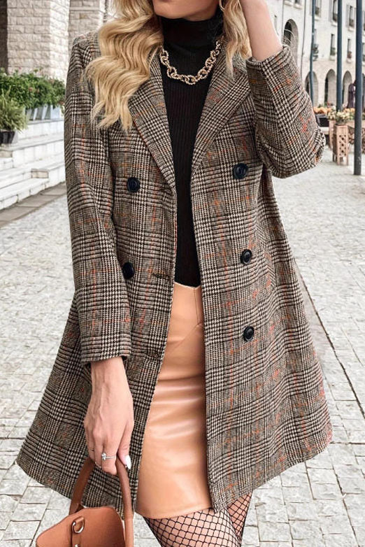 Checkered Printed Long Sleeved Lapel Button Cardigan Jacket