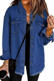 Lapel Long Sleeved Solid Color Denim Jacket