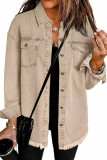 Lapel Long Sleeved Solid Color Denim Jacket