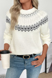 Long Sleeved Round Neck Jacquard Knitted Sweater