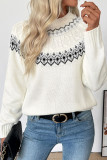 Long Sleeved Round Neck Jacquard Knitted Sweater