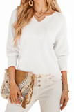 Waffle Solid Color Pocket Long Sleeved V-Neck Shirt
