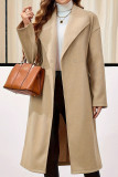 Solid Color Lapel Long Sleeved Waist Cinched Woolen Coat