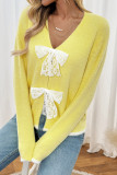 V-neck Lace Bow Cardigan Sweater