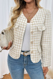 Checkered Printed Long Sleeved V-neck Cardigan Jacket