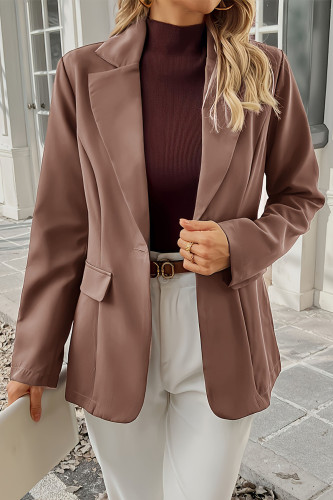 Solid Color Suit Collar Long Sleeved Cardigan Jacket