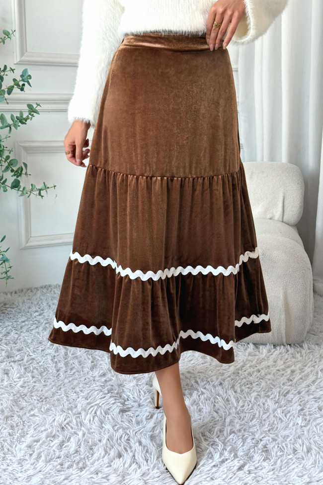 Velvet Elastic Waist Ruffle Skirt