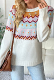 Contrasting Jacquard Long Sleeved Round Neck Sweater