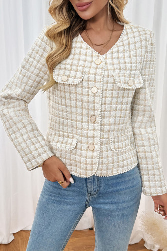 Checkered Printed Long Sleeved V-neck Cardigan Jacket