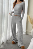 Long Sleeved Top Wide Leg Pants Two-piece Set