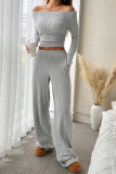 Long Sleeved Top Wide Leg Pants Two-piece Set
