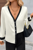 Pearl Button Deep V-neck Long Sleeved Shirt
