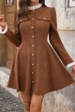 High Neck Corduroy Lace Long Sleeved Dress