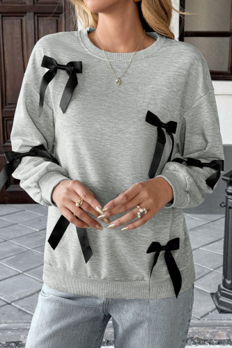 Bow Tie Round Neck Long Sleeved Sweatshirt