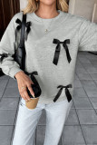 Bow Tie Round Neck Long Sleeved Sweatshirt