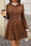 High Neck Corduroy Lace Long Sleeved Dress