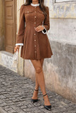 High Neck Corduroy Lace Long Sleeved Dress