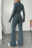Solid Color High Neck Top Wide Leg Pants Two-piece Set