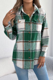 Plaid Printed Pocket Long Sleeved Woolen Jacket