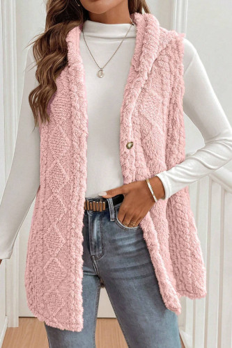 Double Sided Plush Hooded Cardigan Sleeveless Jacket