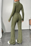 Solid Color High Neck Top Wide Leg Pants Two-piece Set