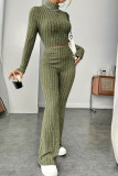 Solid Color High Neck Top Wide Leg Pants Two-piece Set