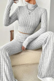 Solid Color High Neck Top Wide Leg Pants Two-piece Set