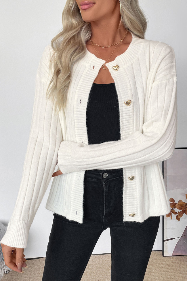 Love Button Solid Color Sweater Jacket Cardigan