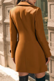 Double Breasted Lapel Long Sleeved Woolen Coat