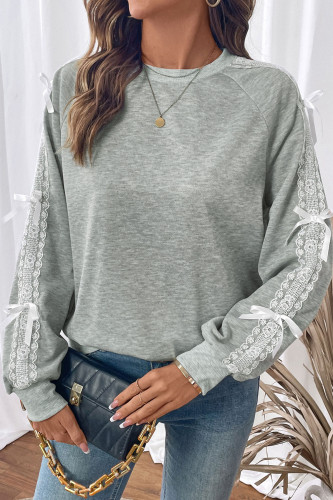 Bow Lace Long Sleeved Round Neck Sweatshirt